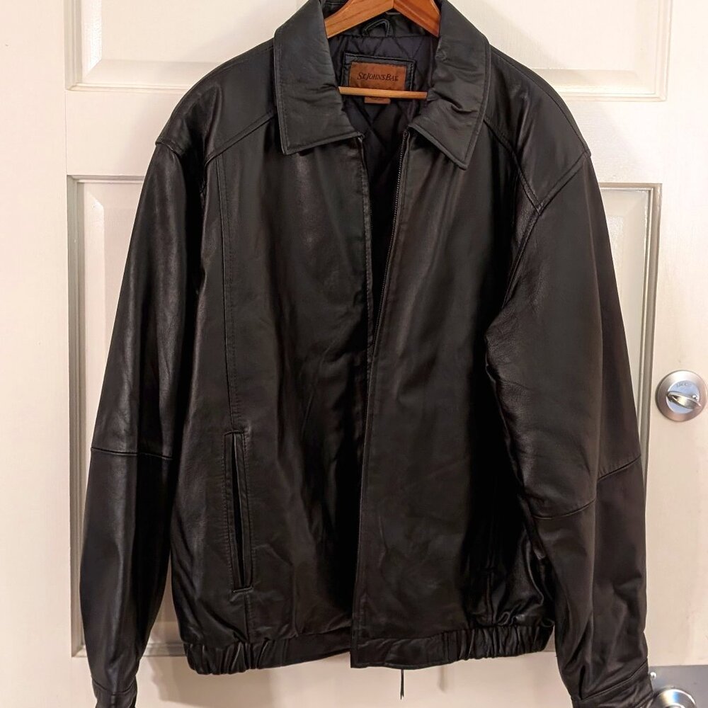Men's Black Leather Jacket Size Large by St. Johns Bay